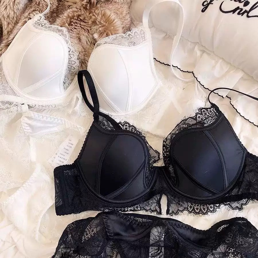 Satin and Lace Soft Underwire Lingerie Set
