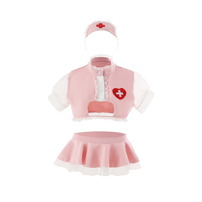 Pink Flirty Nurse Fantasy Costume Lingerie