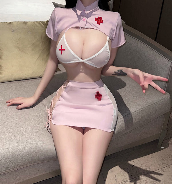 Pink Seductive Cutout Nurse Lingerie Costume