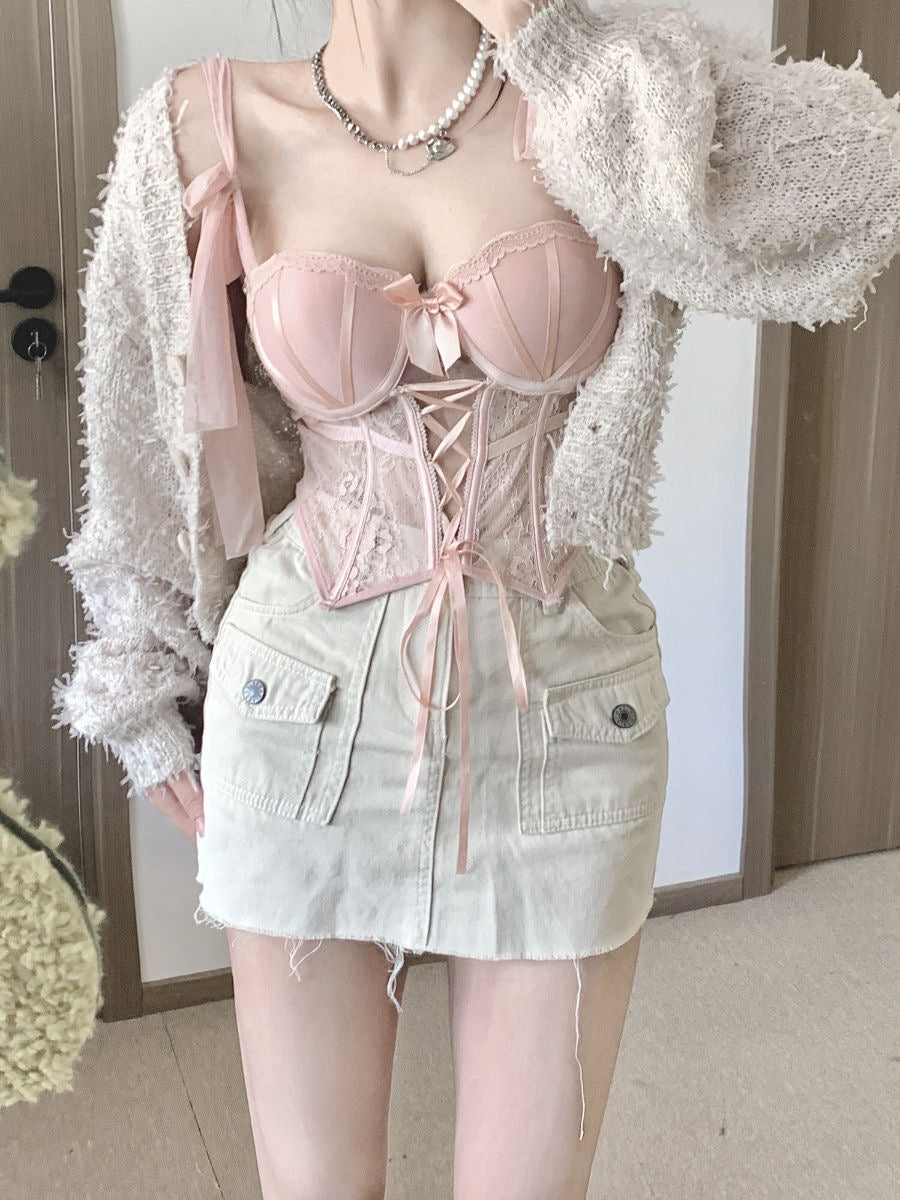 See Through Cutie Mesh Corset Set