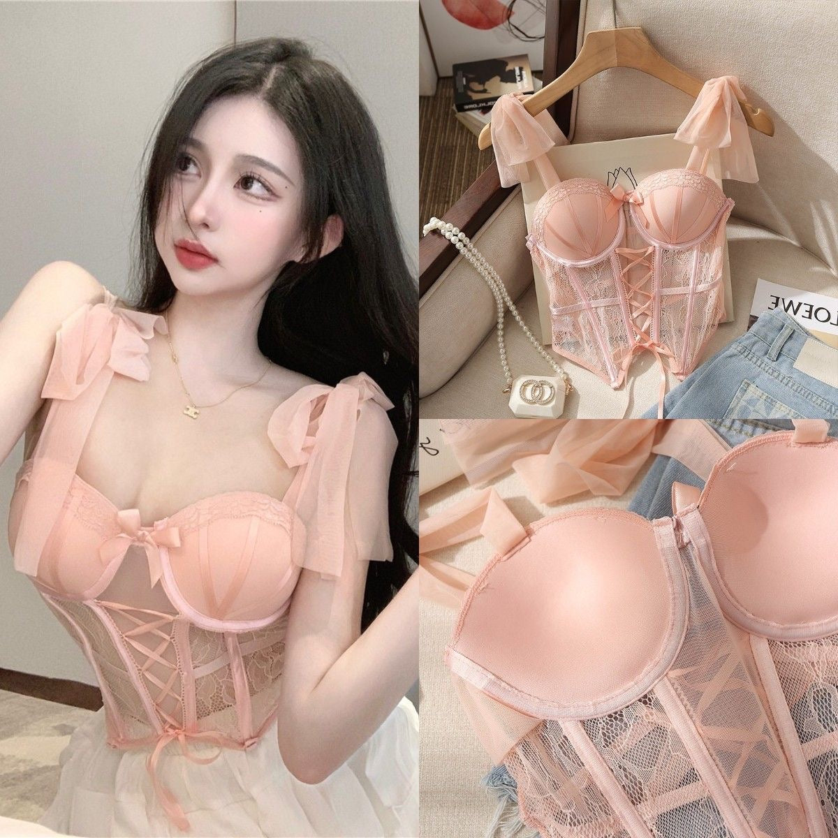 See Through Cutie Mesh Corset Set