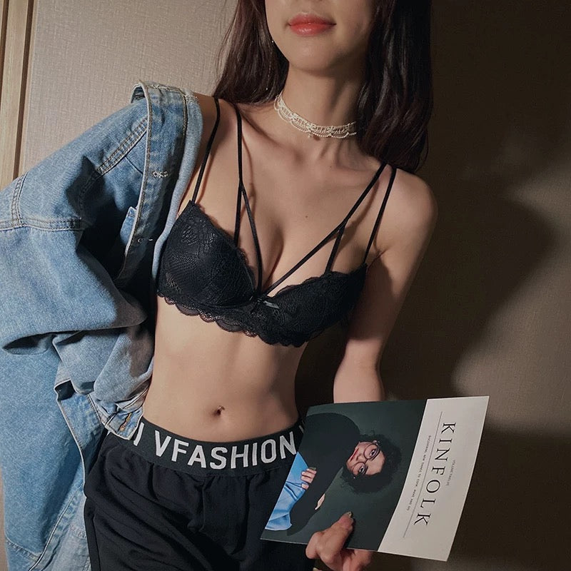 Lace Embroidered Sexy Bandage Bra Set