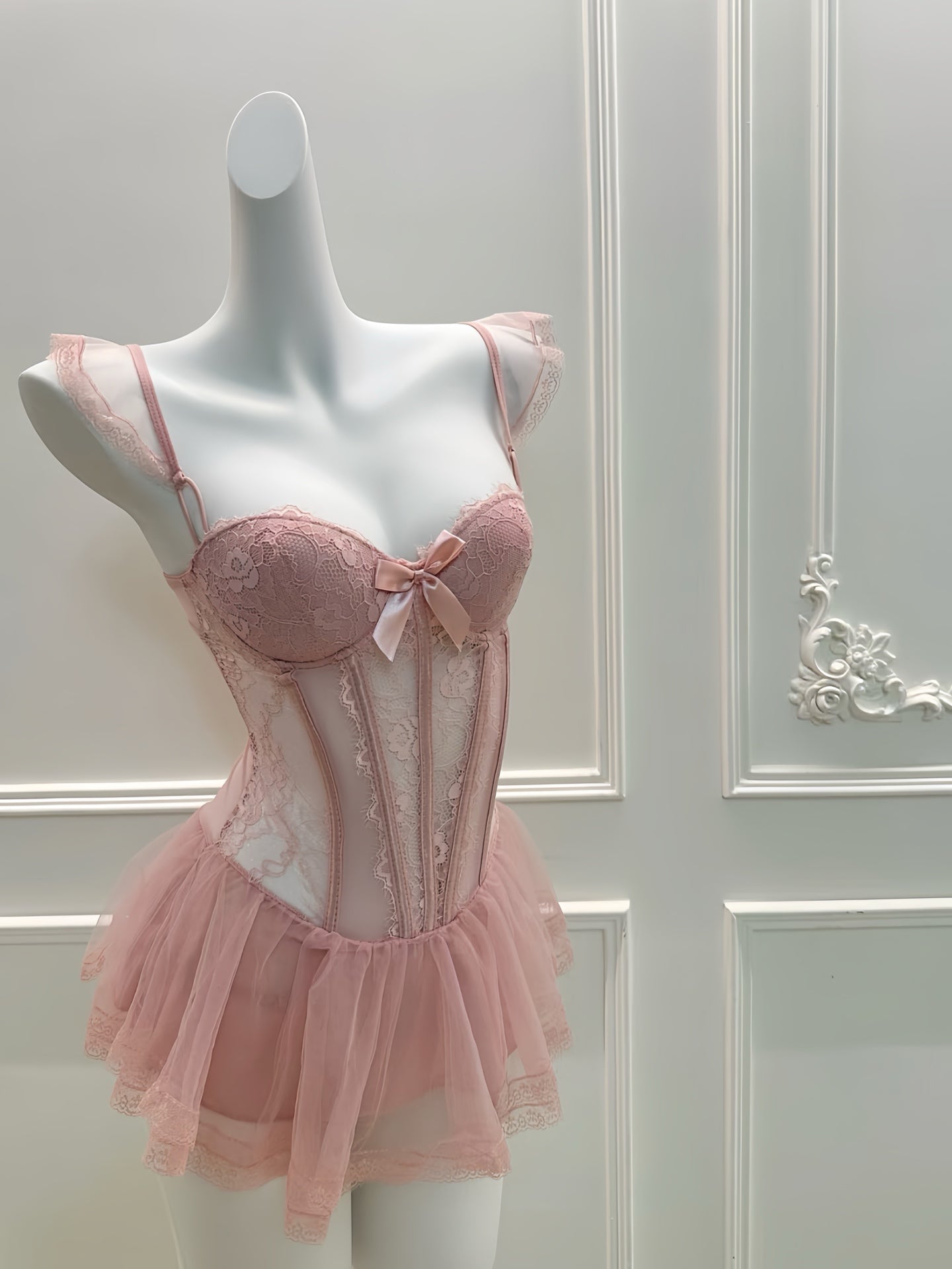 Sweet Ballet Lace Corset Babydoll Lingerie Set