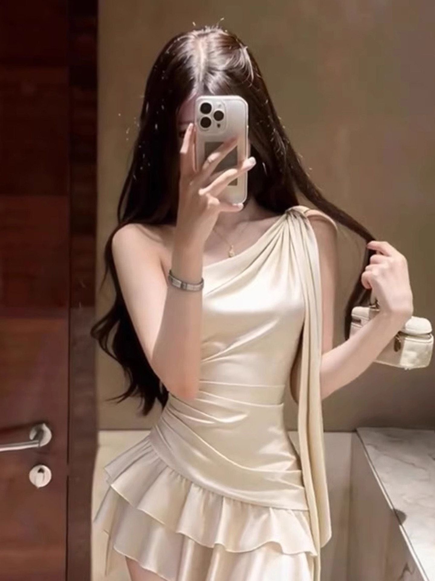 Elegant Satin One Shoulder Ruffle Mini Dress