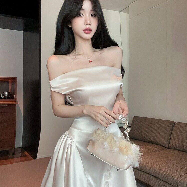 Luna Satin Off-Shoulder Mini Dress