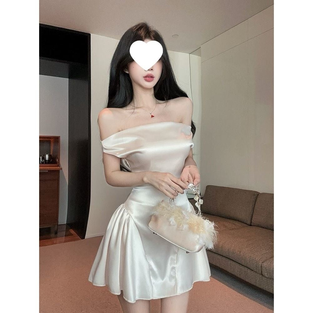 Luna Satin Off-Shoulder Mini Dress