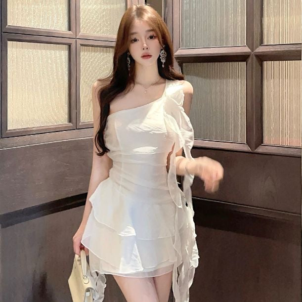 Celeste One-Shoulder Chiffon Mini Dress