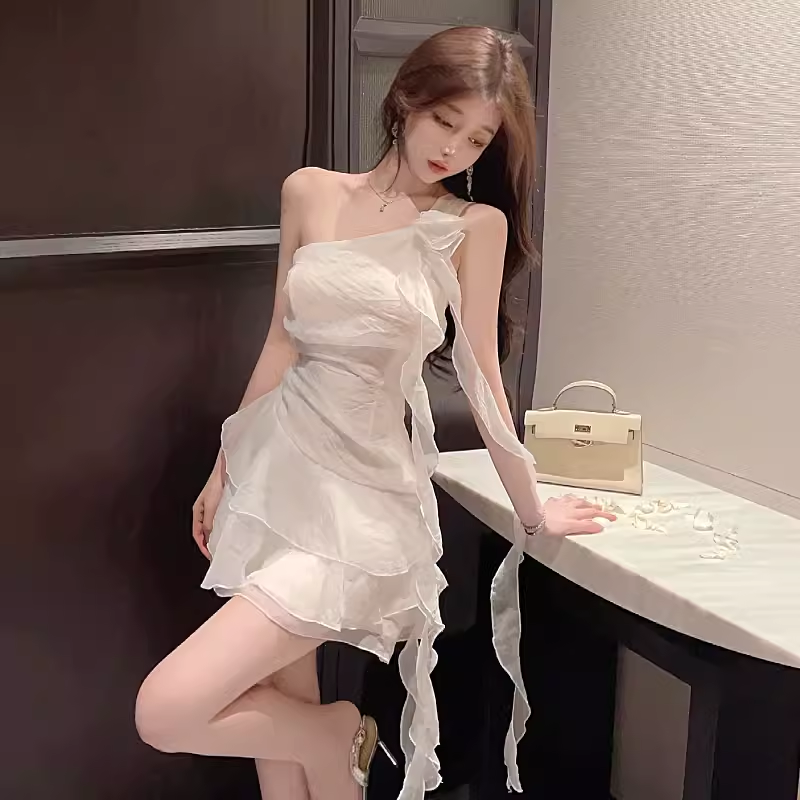 Celeste One-Shoulder Chiffon Mini Dress