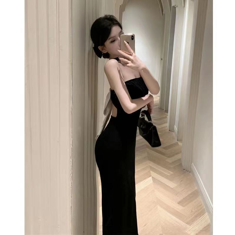 Noir Belle Bow Back Evening Dress