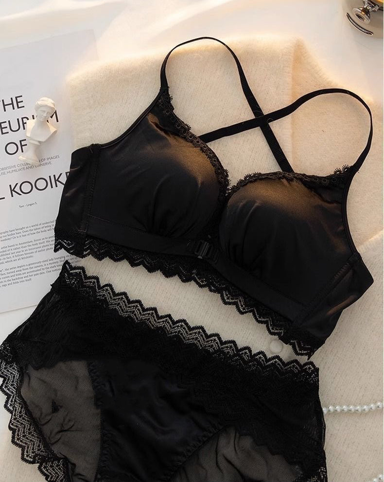 Shiny Satin Wireless Support Bra Set