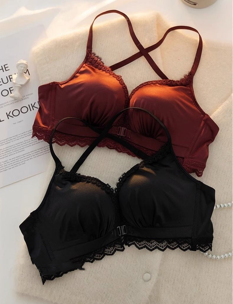 Shiny Satin Wireless Support Bra Set