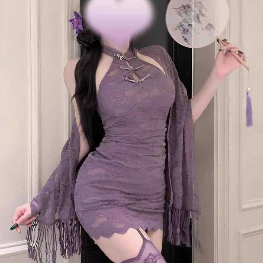 Women’s Purple Qipao Style Bodycon Dress