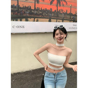 项圈款露肩修身抹胸背心