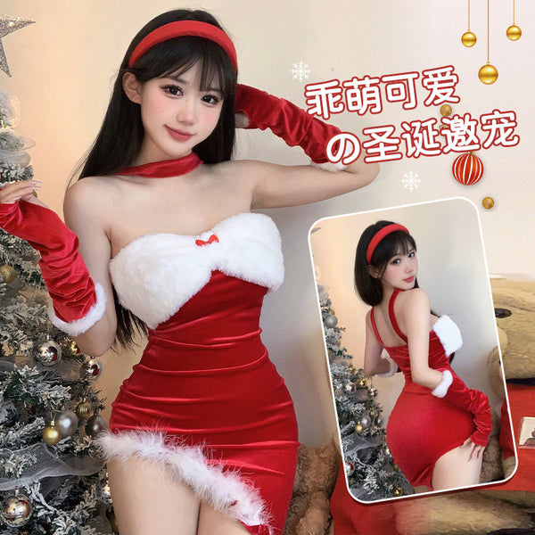 Christmas Gift Costume Off Shoulder Pencil Dress Set