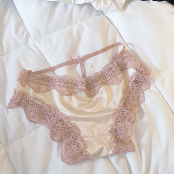 Lace Trim See Through Bowknot Straps Underwear