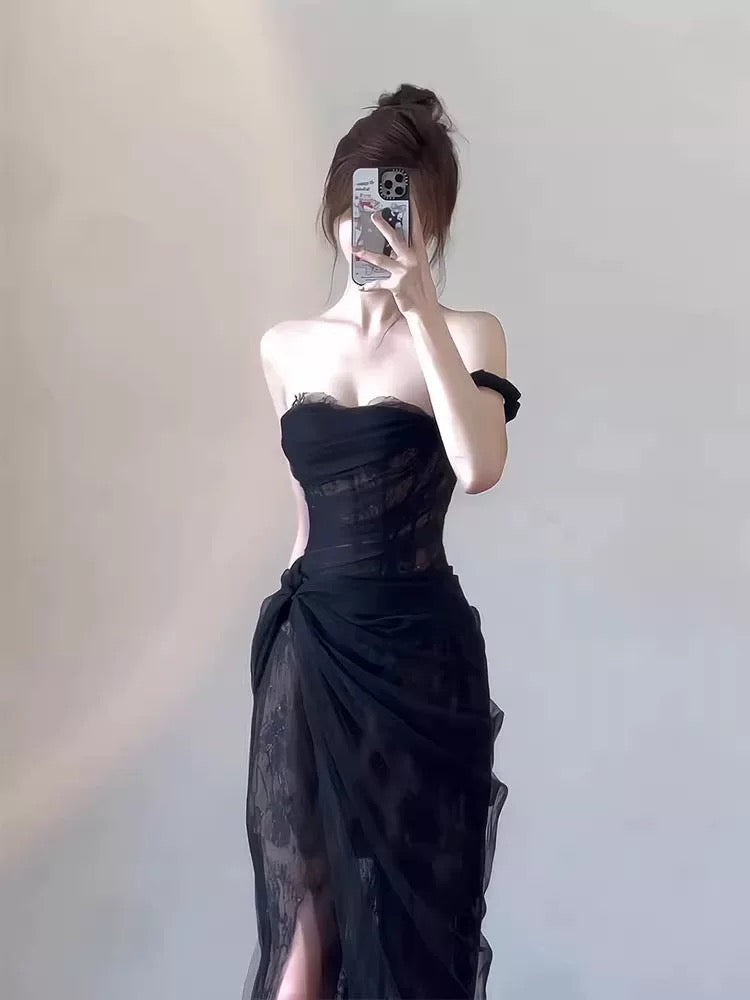 高端轻奢小众晚礼服光泽连衣裙