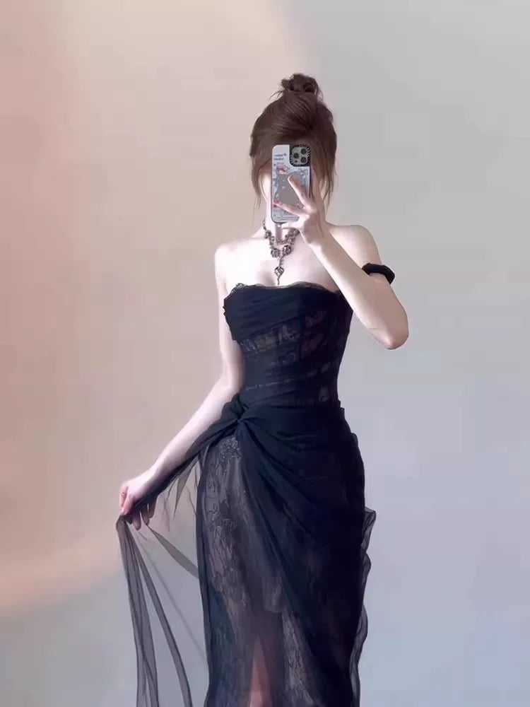高端轻奢小众晚礼服光泽连衣裙