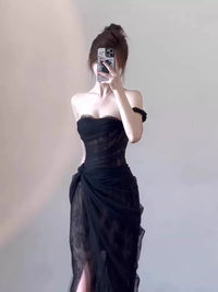 高端轻奢小众晚礼服光泽连衣裙