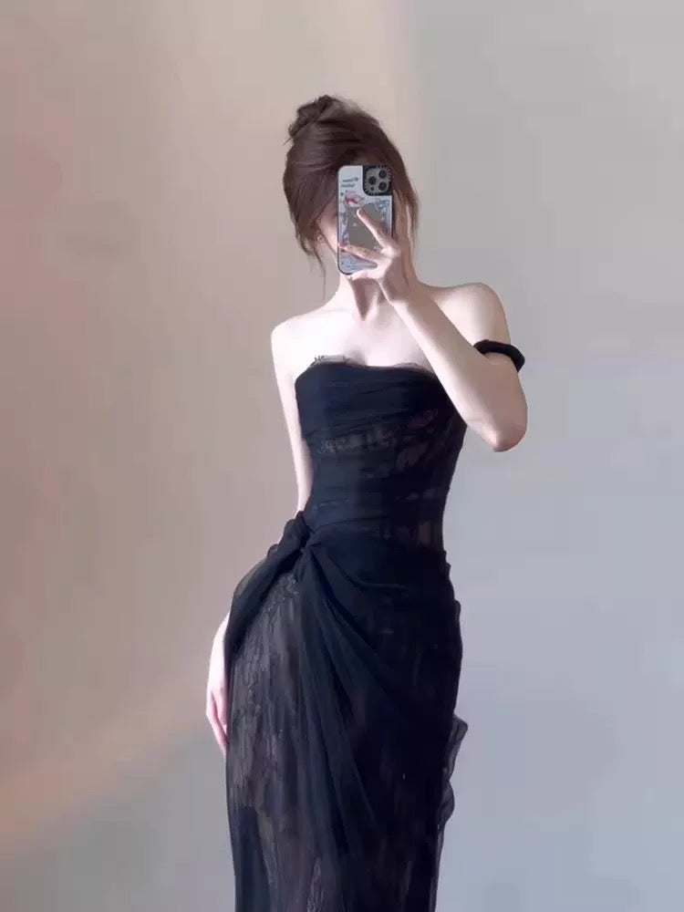 高端轻奢小众晚礼服光泽连衣裙