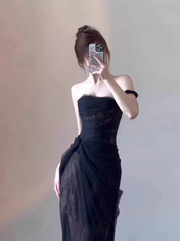 高端轻奢小众晚礼服光泽连衣裙