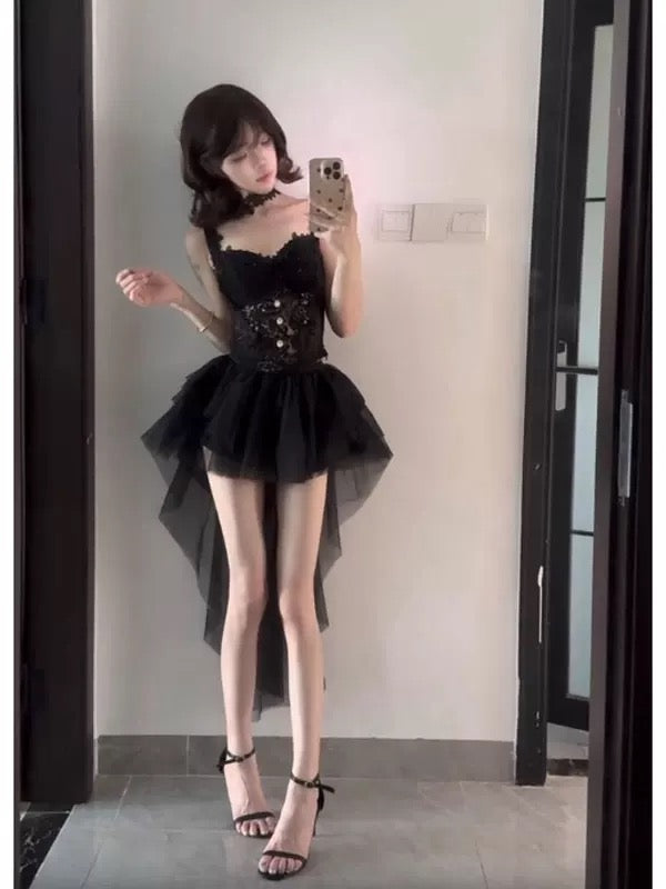 魅惑缎面女神性感透视裙