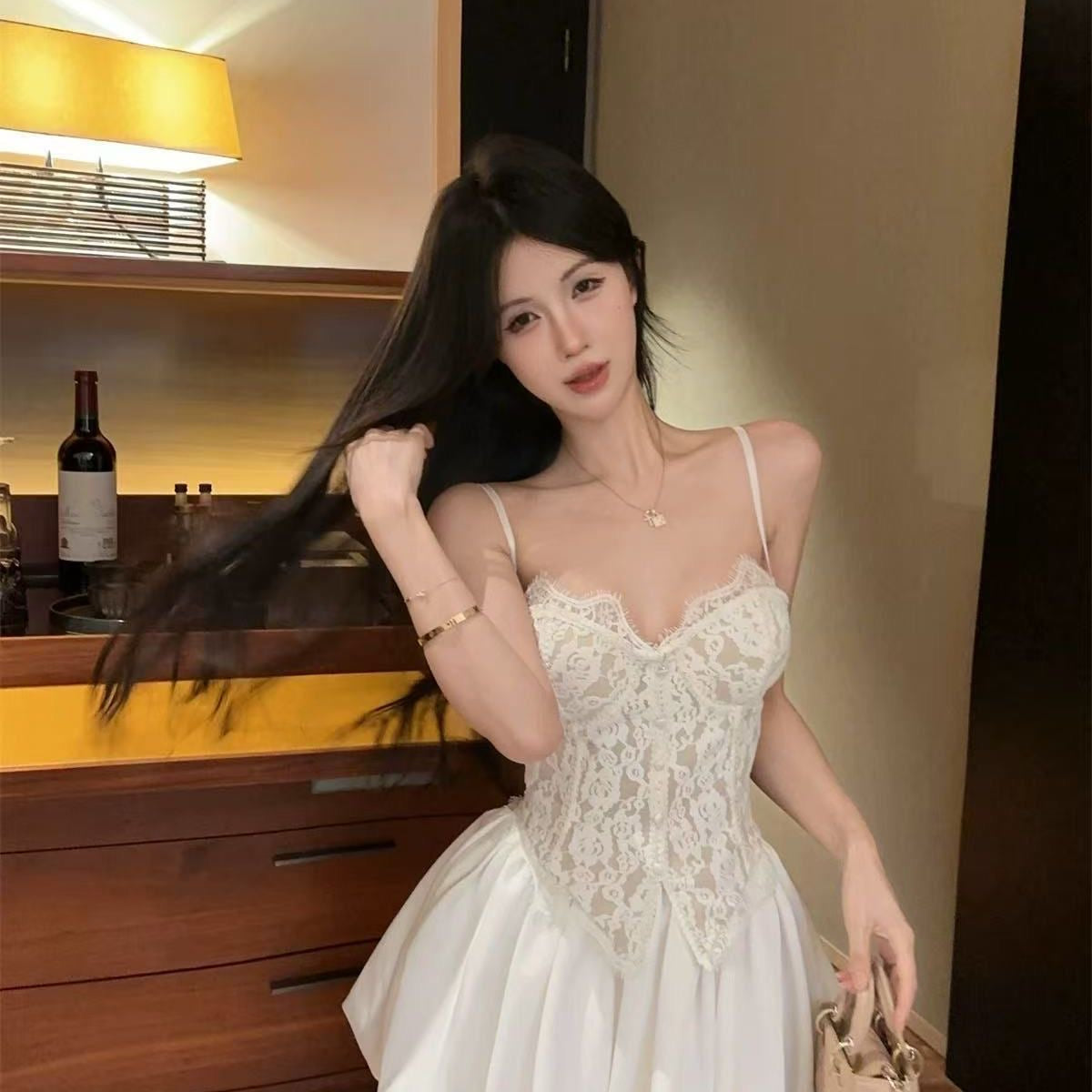 Lace Corset Top & Bubble Mini Skirt Set | Strapless Party Outfit