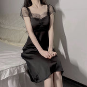 Lace Embrace Satin Maxi Dress