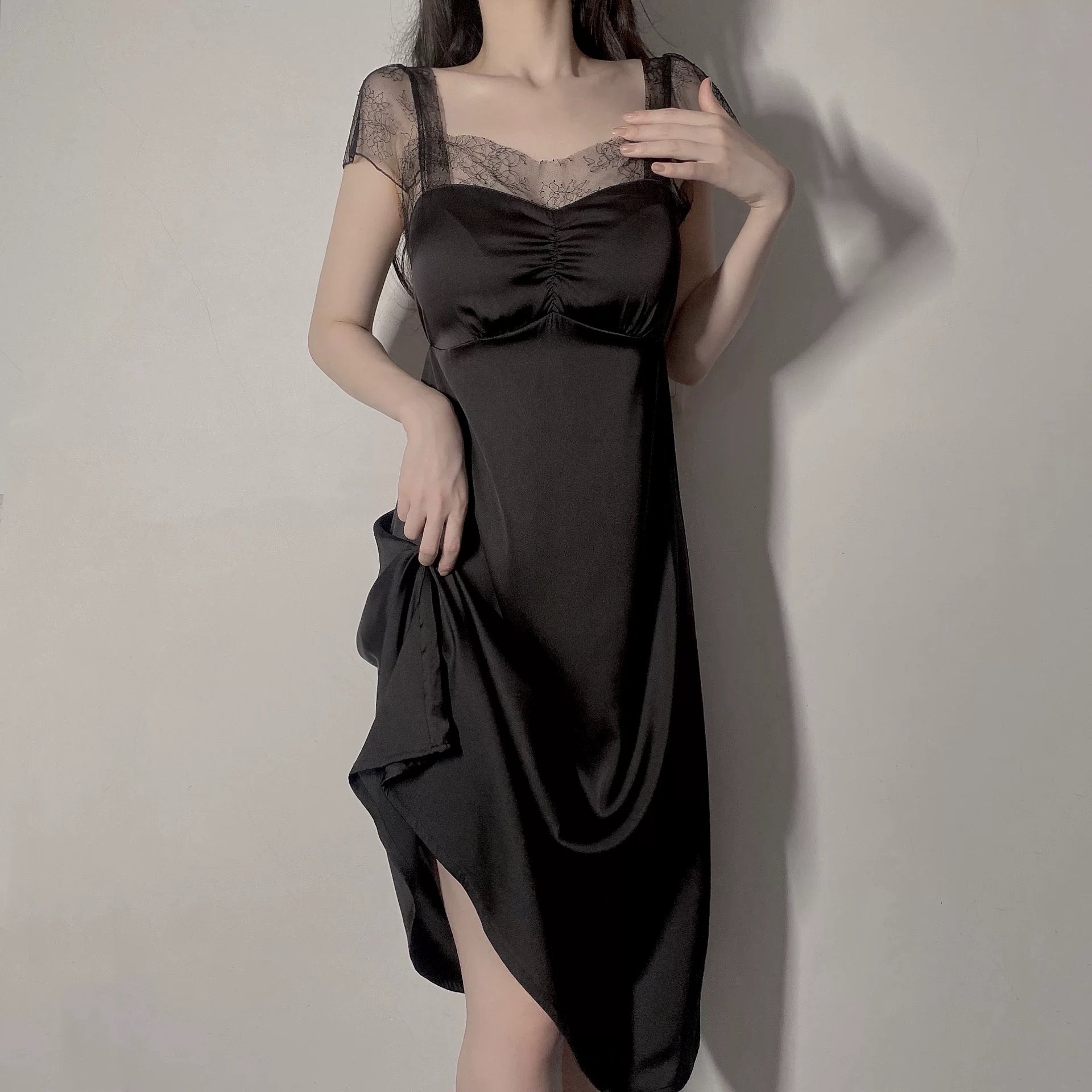 Lace Embrace Satin Maxi Dress