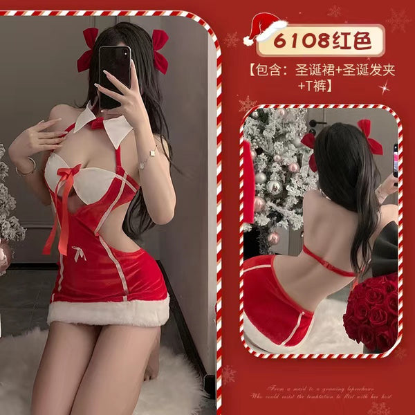 Christmas New Year Suit Collar Bowknot Lingerie