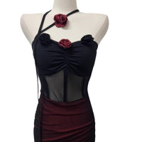 Red Rose Sheer Bodycon Party Dress