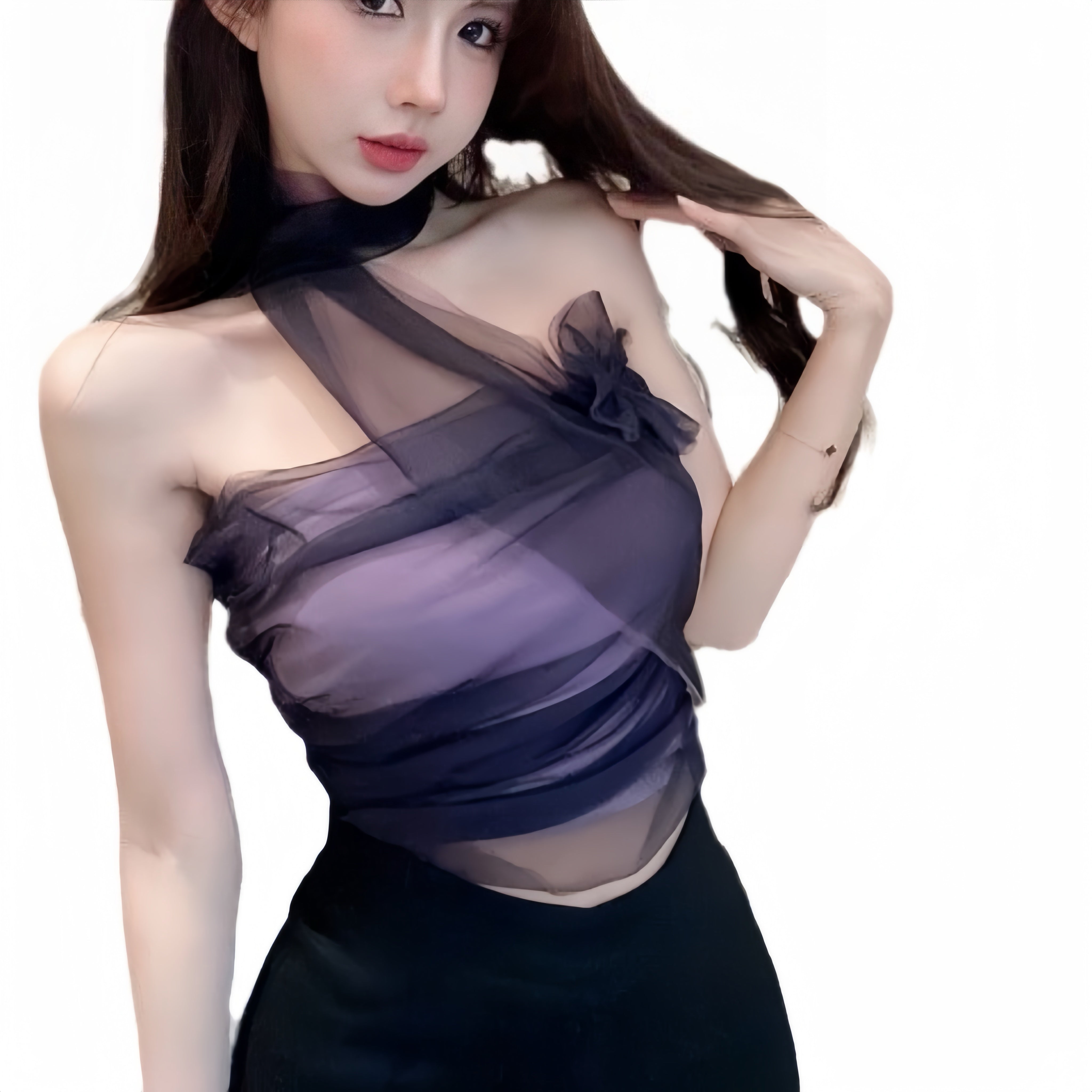 紫色袖套镂空紧身性感胸衣