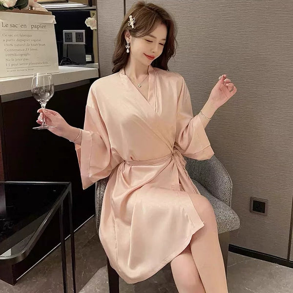 Light Pink Ice Silk Women Robe