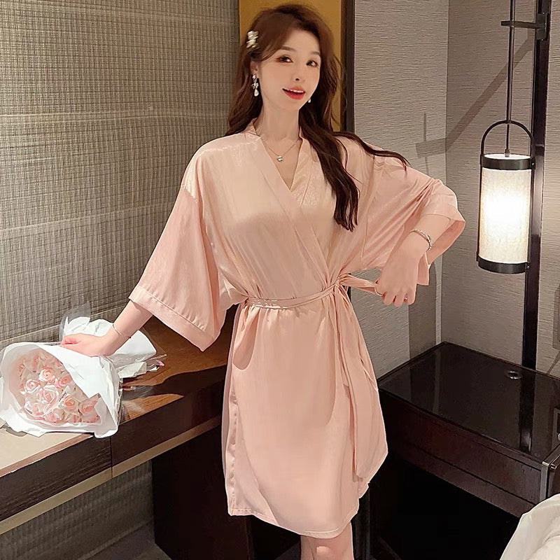 Light Pink Ice Silk Women Robe