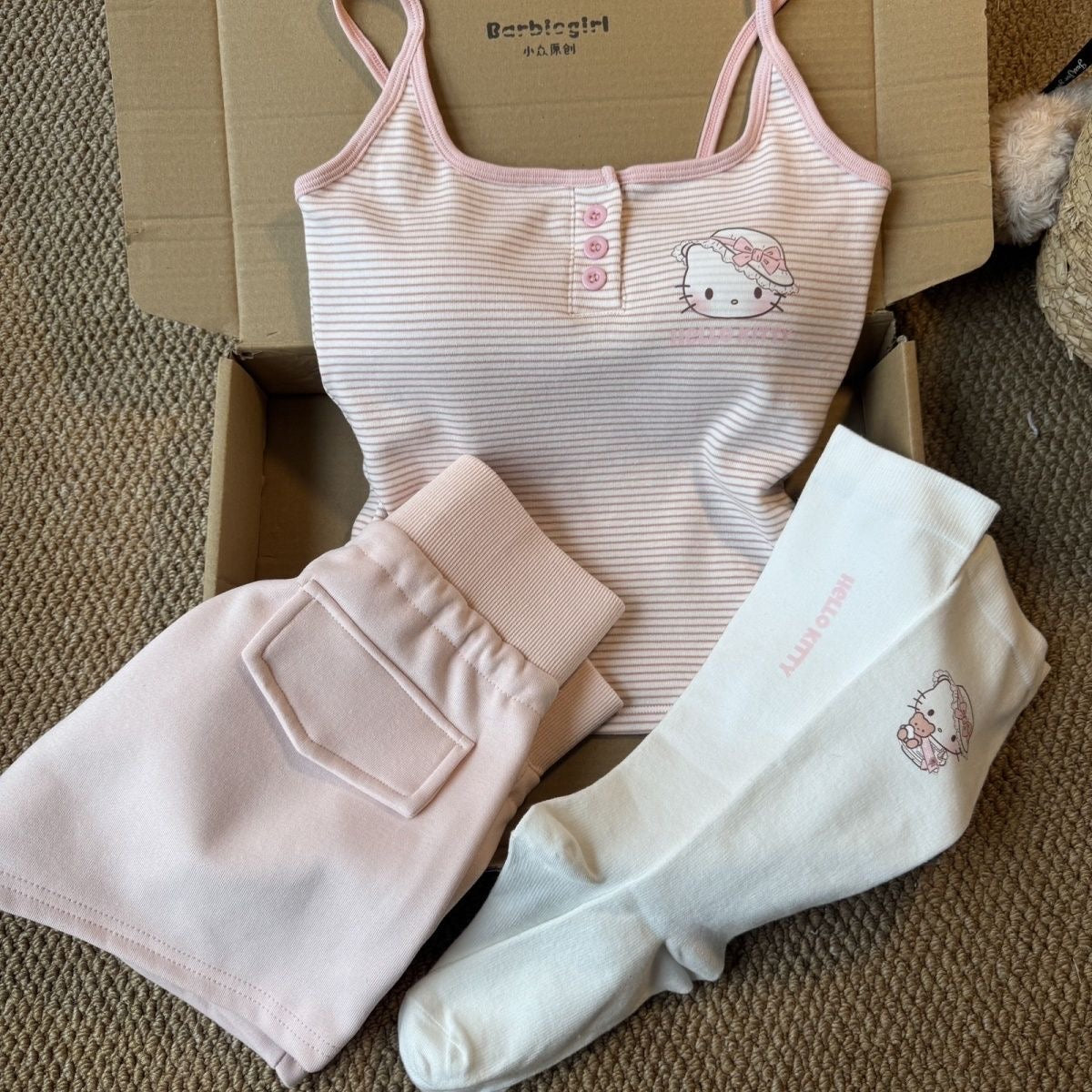 Hello Kitty Cotton Cami Pajama Set | Ribbed Lounge Shorts Set