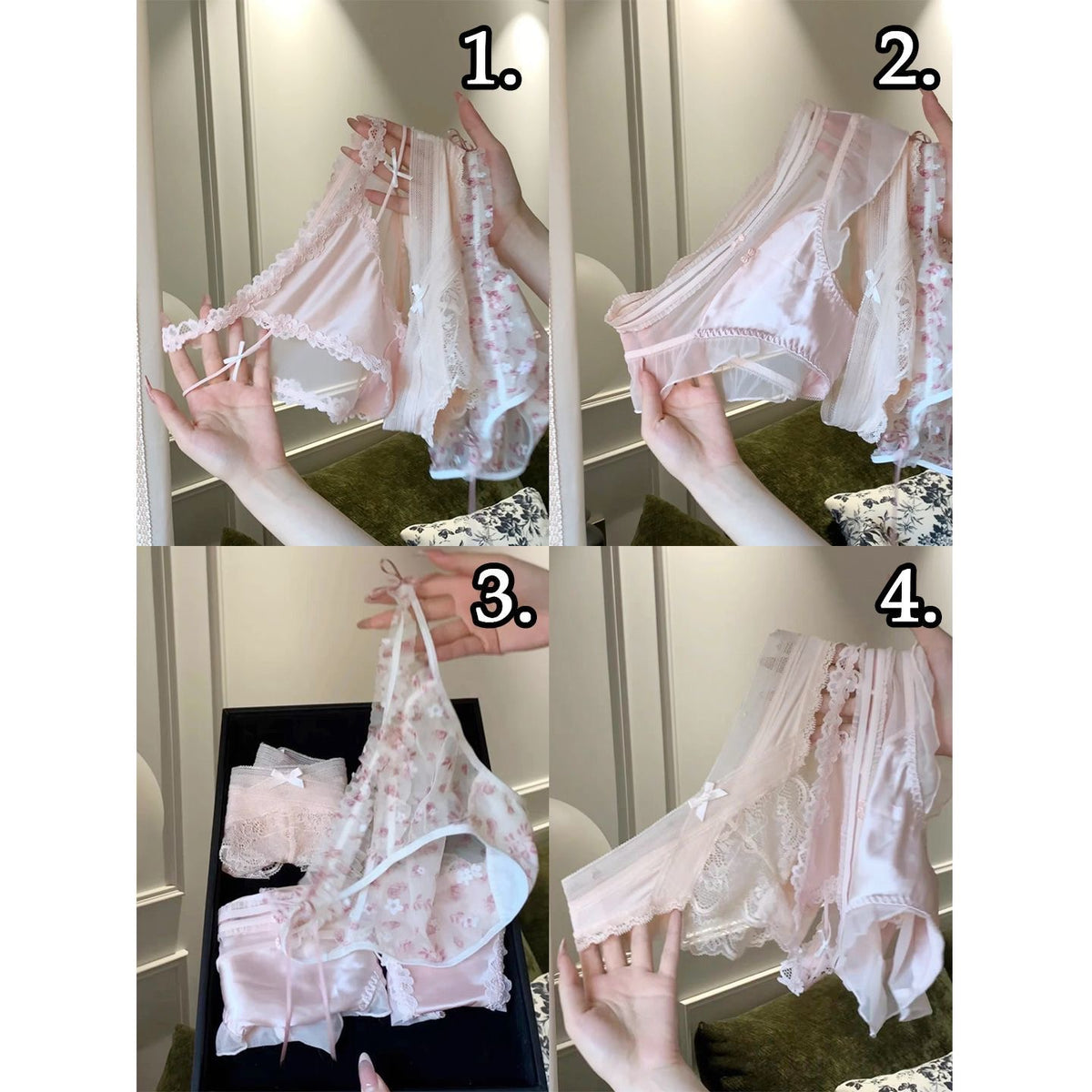 甜美粉红诱惑内裤套装 - 4 件装