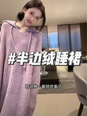 柔软半边绒保暖宽松睡裙