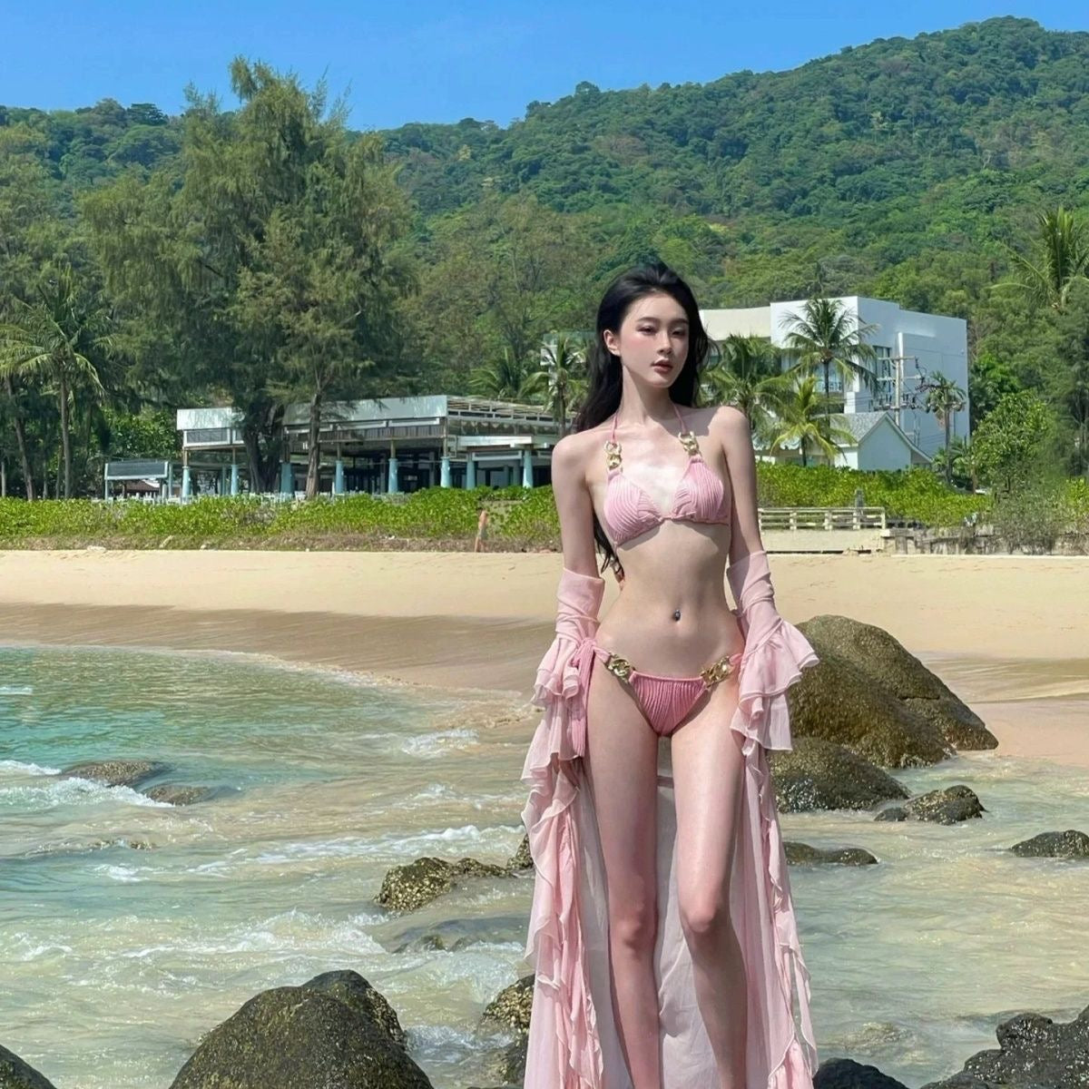 Goddess Curve Waist-Sculpt Maxi Swimsuit