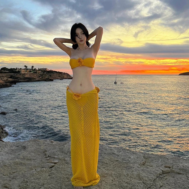 Silky Curve Halter Maxi Swimsuit