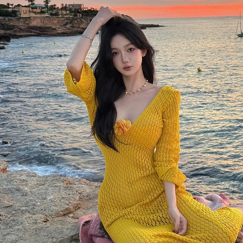 Silky Curve Halter Maxi Swimsuit