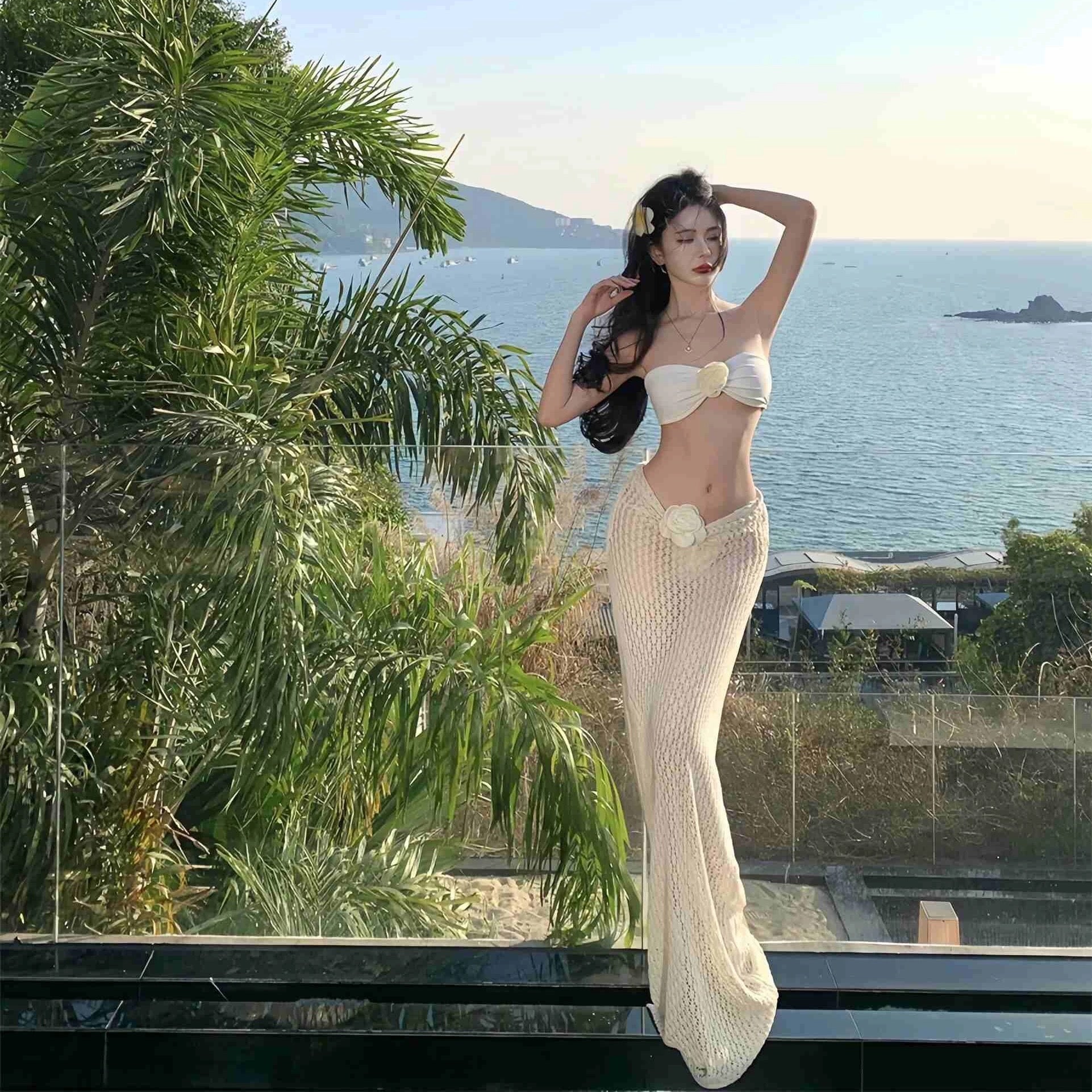 Silky Curve Halter Maxi Swimsuit