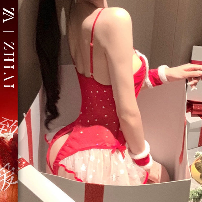 小坏坏圣诞开衩连衣裙