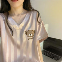 Rose Pink Crisp Short Sleeves V Neck Pajamas