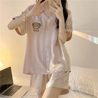 Rose Pink Crisp Short Sleeves V Neck Pajamas