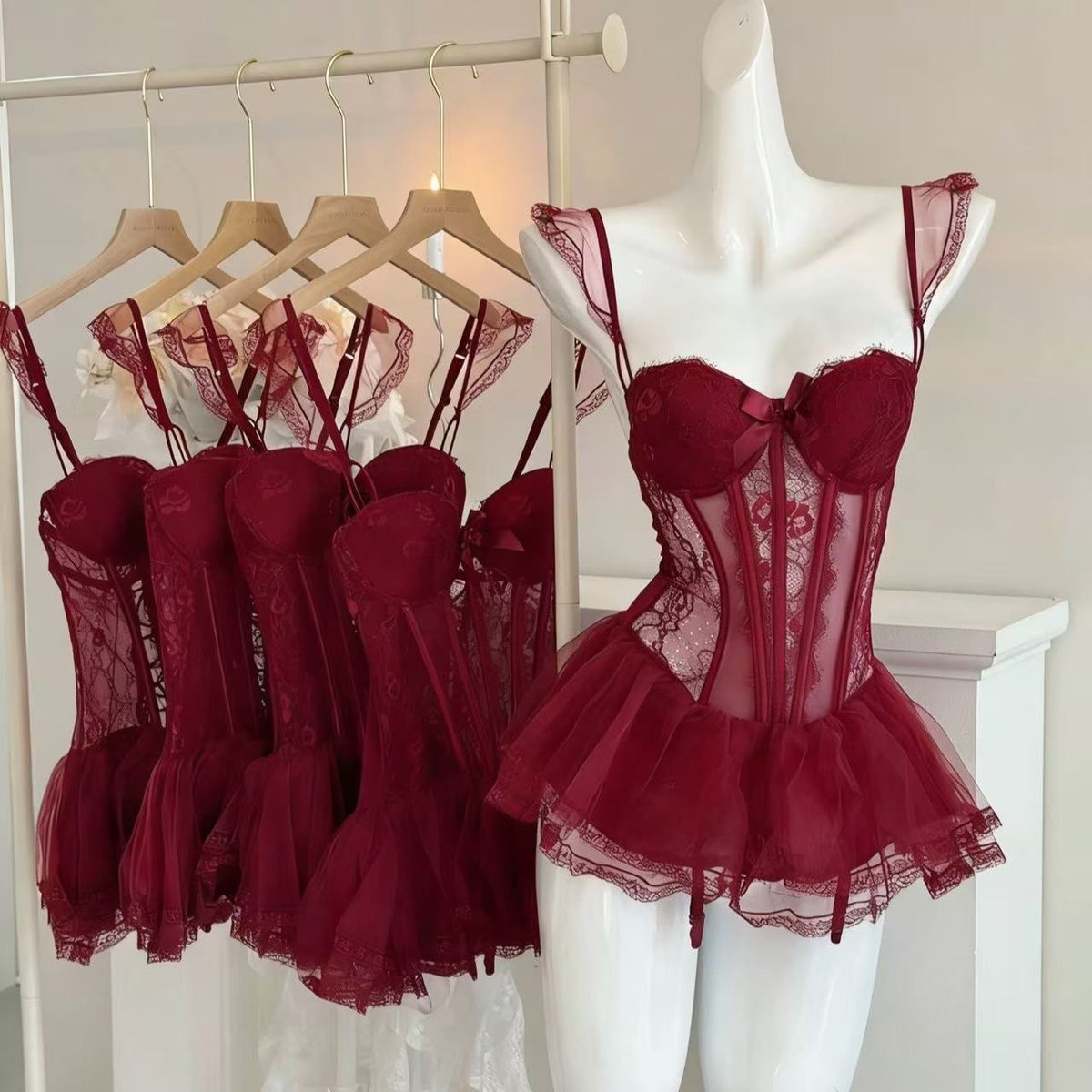 Sweet Ballet Lace Corset Babydoll Lingerie Set