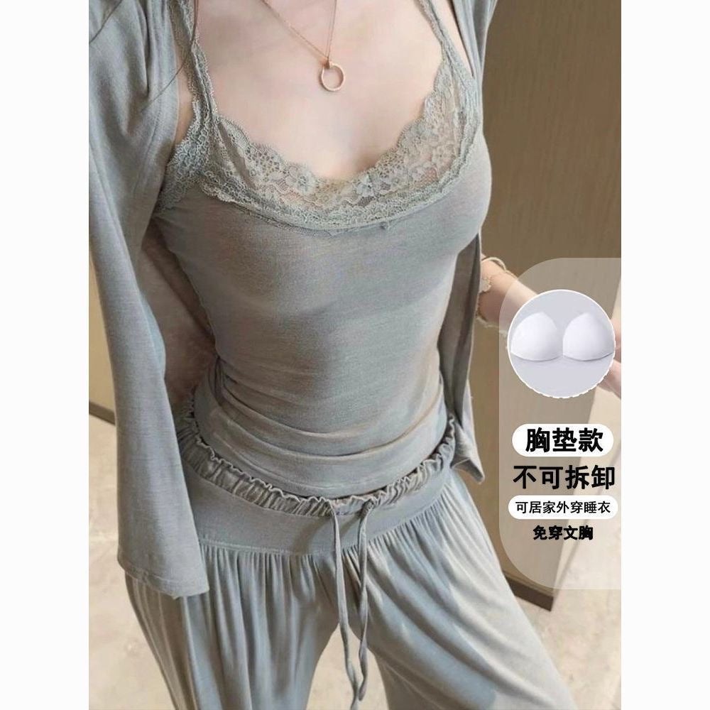 Modal Cotton 3-Piece Lounge Set with Built-In Bra