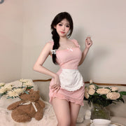 粉色甜心女仆紧身吊带连衣裙套装