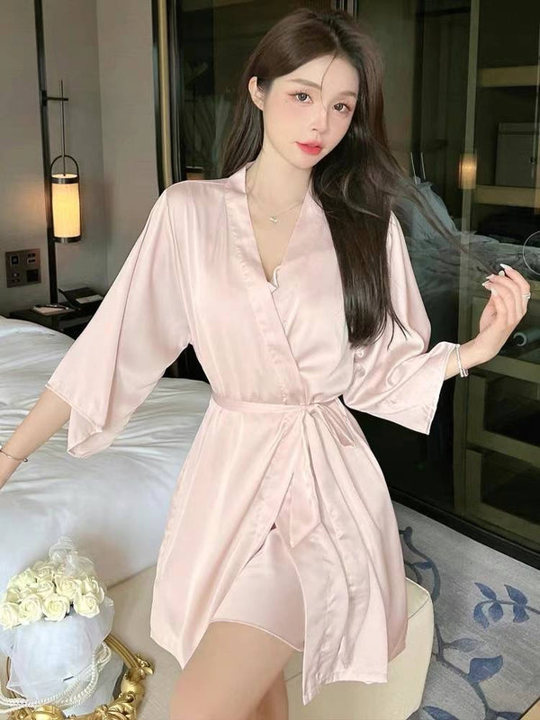 Light Pink Ice Silk Women Robe