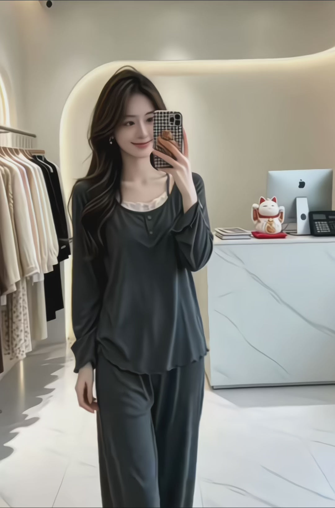 Load video: Women’s Modal Cotton Pajama Set | Removable-Pad Sleepwear